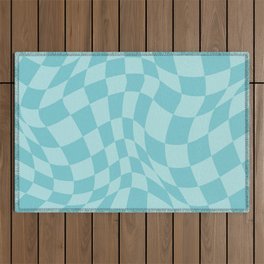Warped Checkered Pattern in Aqua Blue, Wavy Checkerboard Outdoor Rug