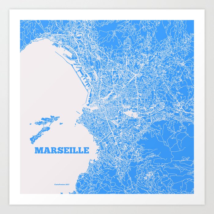 Marseille France Street Map Art Print By Cartoposters Society6