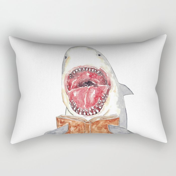 Shark reading book watercolor painting Rectangular Pillow