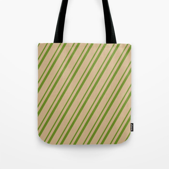 Green & Tan Colored Lined/Striped Pattern Tote Bag