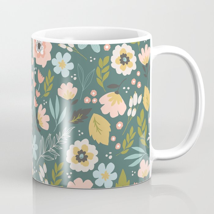 Wildflowers All Over - Teal Coffee Mug