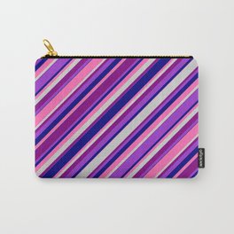 [ Thumbnail: Eye-catching Purple, Dark Orchid, Blue, Hot Pink & Light Grey Colored Lined Pattern Carry-All Pouch ]