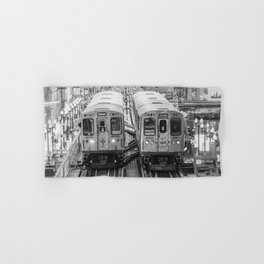 Black and White Chicago Train El Train above Wabash Ave the Loop Windy City Hand & Bath Towel