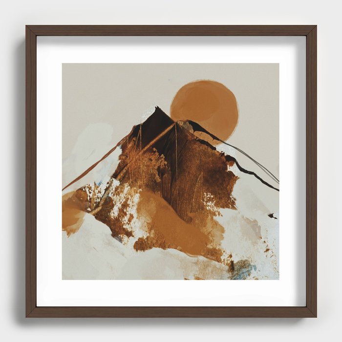 abstract mountains, rustic orange sunrise Recessed Framed Print