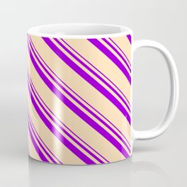 [ Thumbnail: Dark Violet and Tan Colored Stripes/Lines Pattern Coffee Mug ]