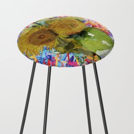 Van Gogh Sunflowers Remixed with My Graffiti Abstract Art  Counter Stool