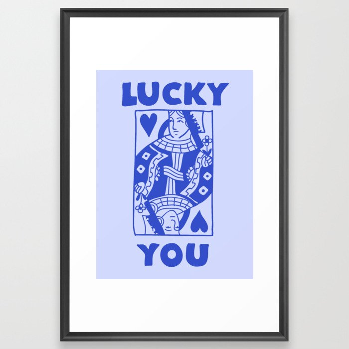 Lucky You - Queen of Hearts - Blue Framed Art Print