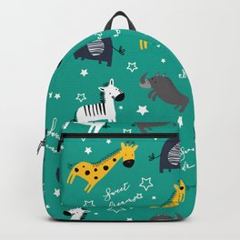 Sweet dreams little one zoo animals cute pattern sea green Backpack
