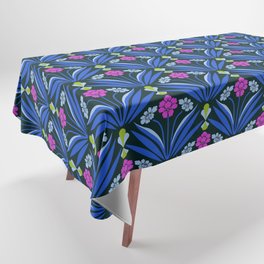 Art deco floral pattern in blue and pink Tablecloth