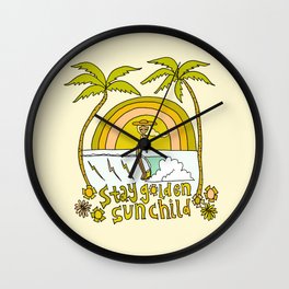 stay golden sun child //retro surf art by surfy birdy Wall Clock
