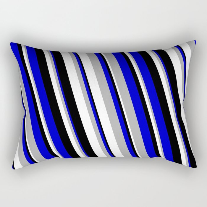 Blue, Dark Grey, White, and Black Colored Stripes/Lines Pattern Rectangular Pillow