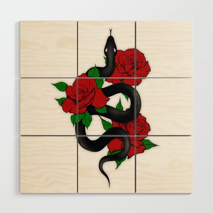 Snake & Roses Wood Wall Art