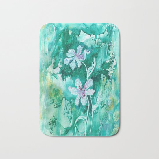 Green encaustic flowers Bath Mat