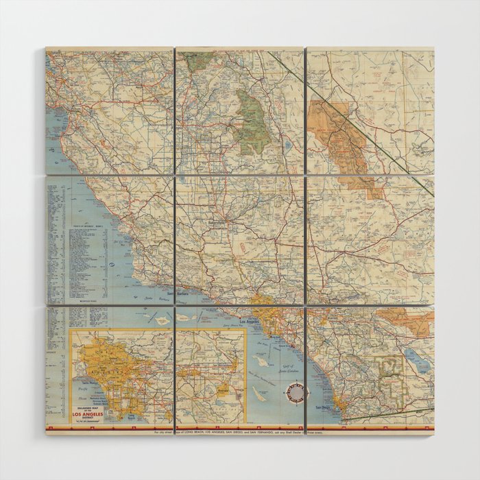 Highway Map of California - Vintage Illustrated Map-road map Wood Wall Art