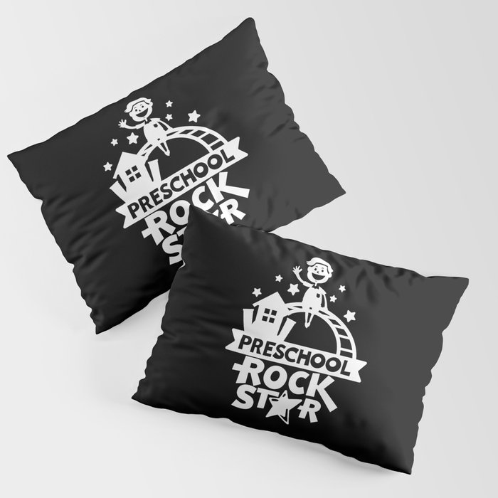 Preschool Rock Star Cute Kids Illustration Pillow Sham