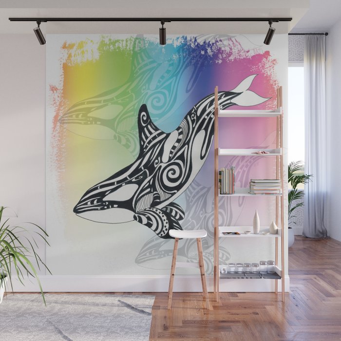 Orca Whale Rainbow Tribal Tattoo Art Wall Mural