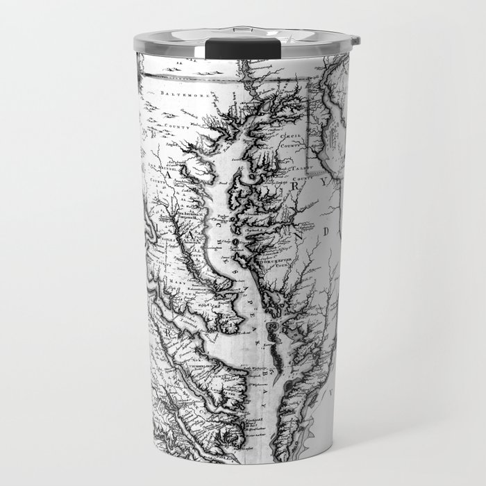 Vintage Map of The Chesapeake Bay (1719) BW Travel Mug