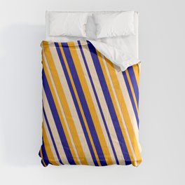 [ Thumbnail: Orange, Blue & Bisque Colored Lined Pattern Comforter ]