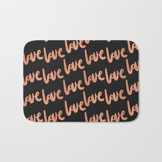 Love Rose Gold Pink on Black Bath Mat