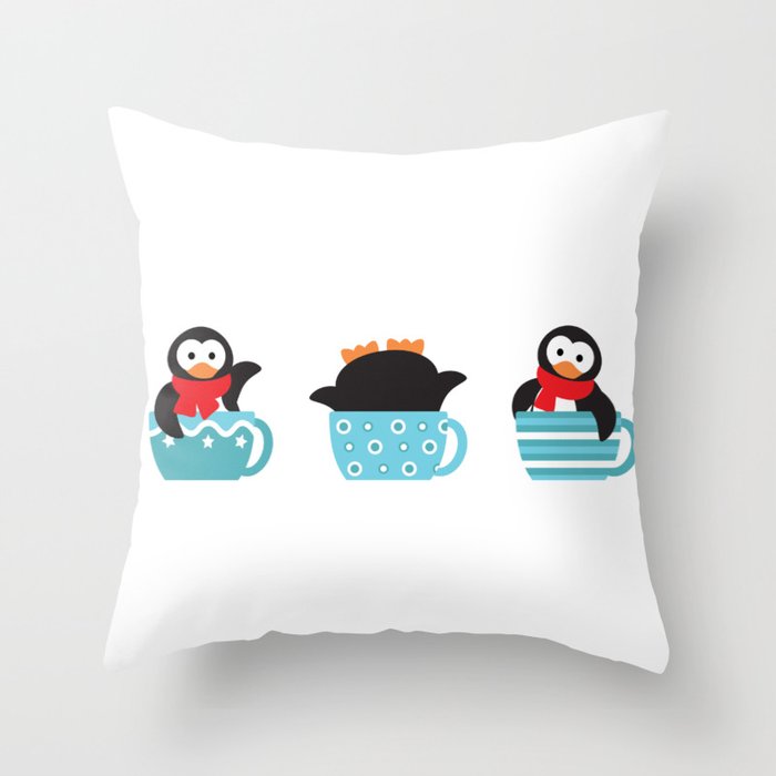 Trio coffee penguins Throw Pillow