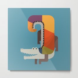 Crocodile Metal Print | Quirky, Wildlife, Geometric, Animal, Children, Nature, Color, Nursery, Pattern, Drawing 