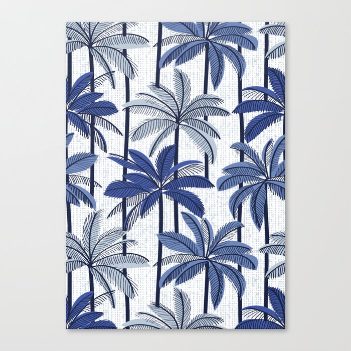 Retro Palm Springs vibes // white background highball indigo electric and pastel blue palm trees oxford navy blue lines Canvas Print