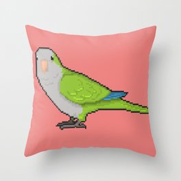 Pixel / 8-bit Parrot: Green Quaker Parrot Throw Pillow