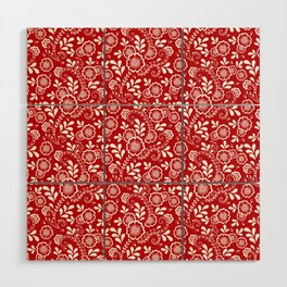 Red And White Eastern Floral Pattern Wood Wall Art