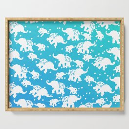 Blue Teal White Polka Dots Floral Cute Elephant Ombre Serving Tray
