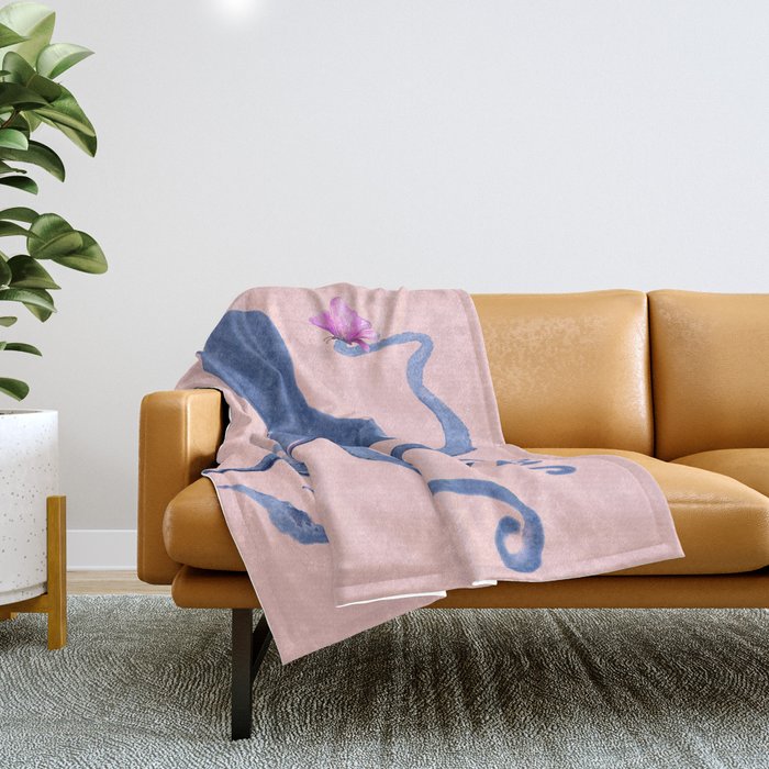 Blue Octopus and Butterfly Throw Blanket
