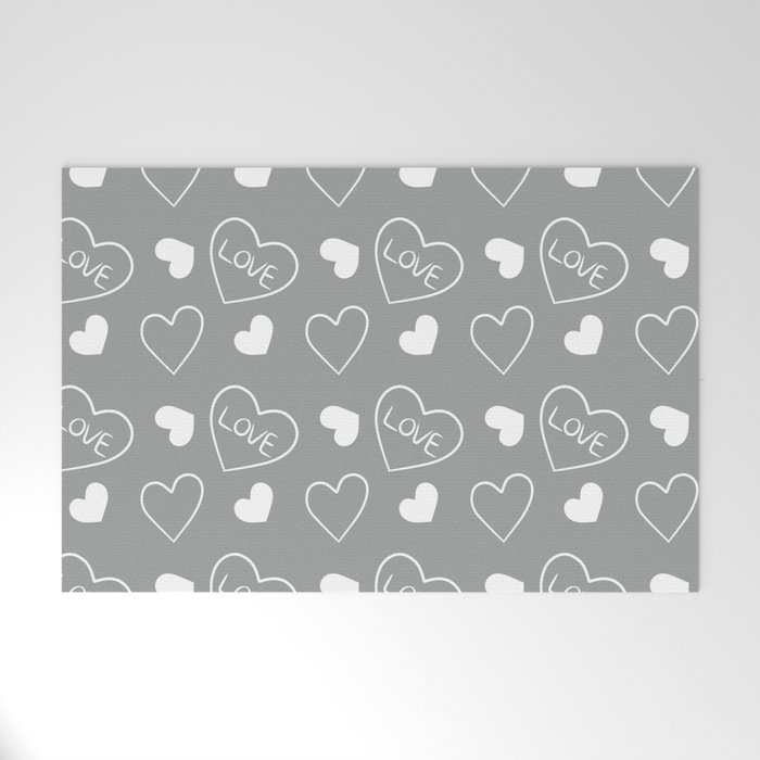 Valentines Day White Hand Drawn Hearts Welcome Mat
