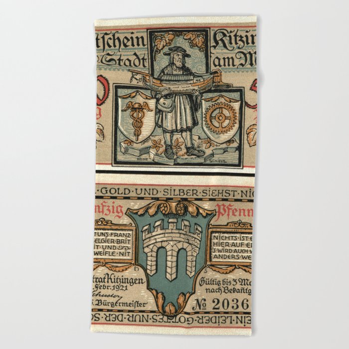 Kitzingen 50 Pfennig 1921 Beach Towel