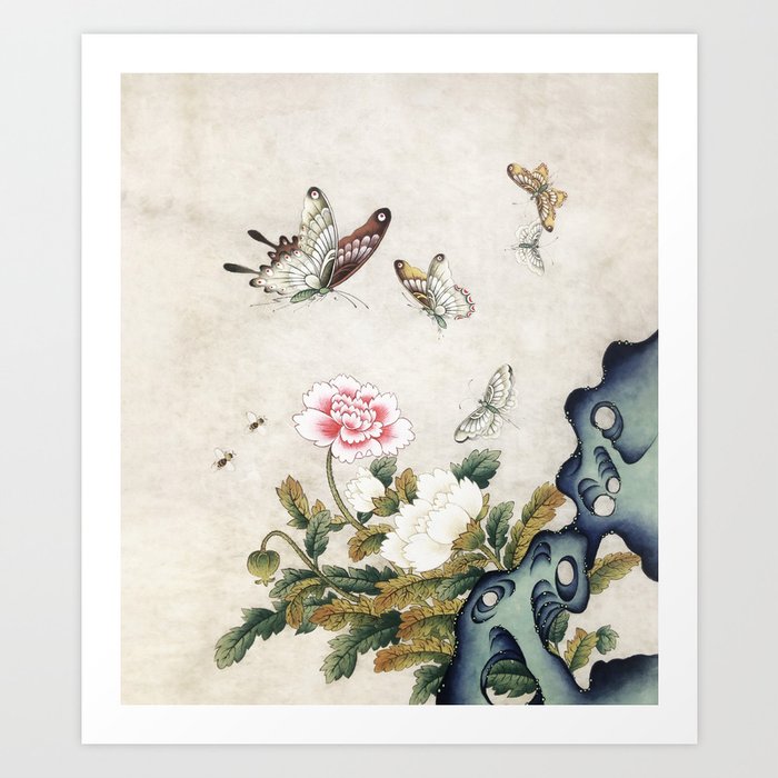 Butterflies and flowers : Minhwa-Korean traditional/folk art Art Print