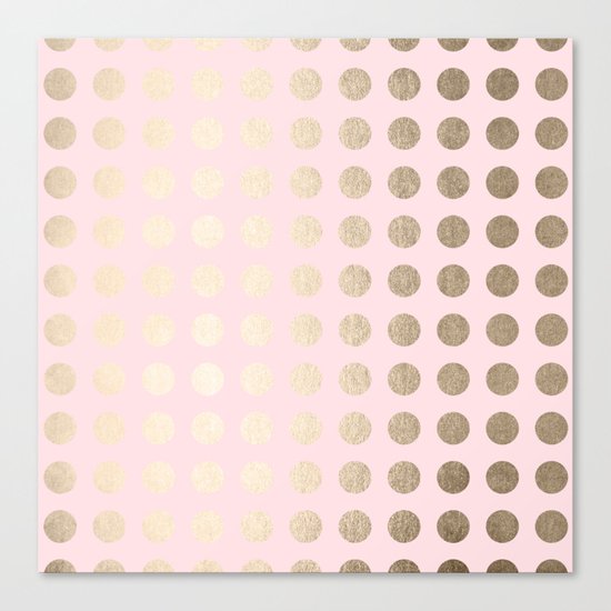 Simply Polka Dots White Gold Sands on Flamingo Pink Canvas Print