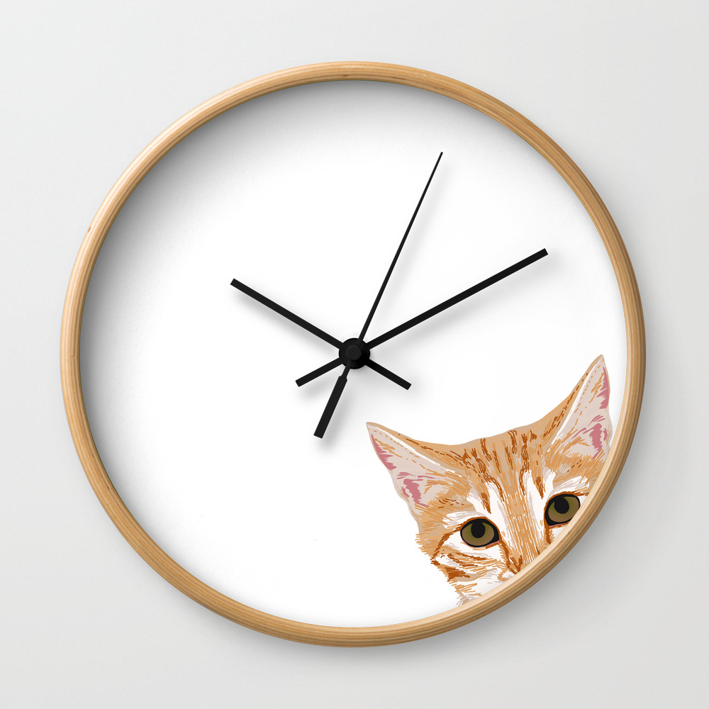 Peeking Orange Tabby Cat Cute Funny Cat Meme For Cat Ladies Cat People Wall Clock By Petfriendly Society6