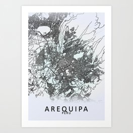 Arequipa, Peru, White, City, Map Art Print