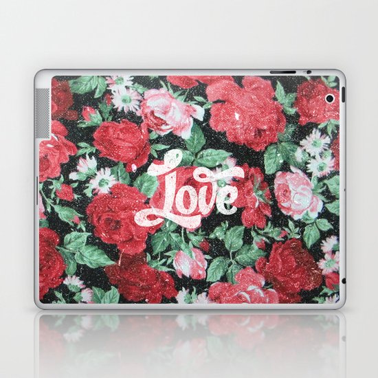 Red Pink Roses Chic Love Vintage Floral Pattern Laptop & iPad Skin