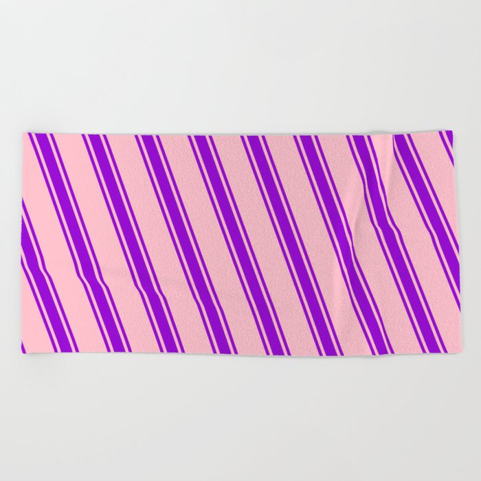 Pink and Dark Violet Colored Lines Pattern Beach Towel