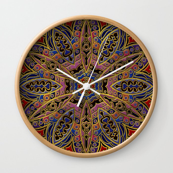 Mandala Gold Embossed on Faux Leather Wall Clock