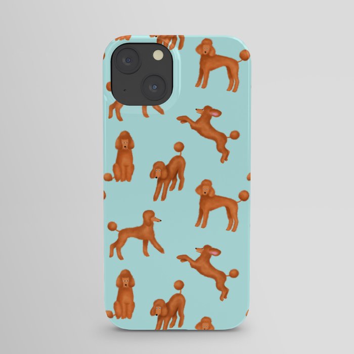 Red Poodles Pattern (Light Blue Background) iPhone Case