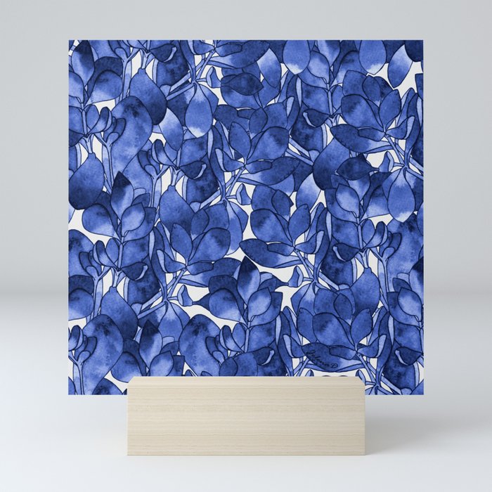 Botanical Navy Blue Pattern Mini Art Print