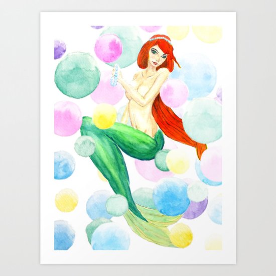 mermaid with colorful bubbles Art Print
