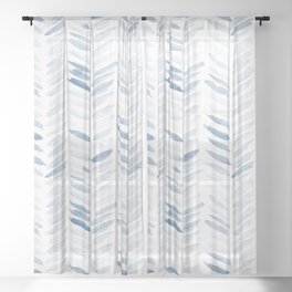 Denim blue watercolor chevron - painted herringbone  Sheer Curtain
