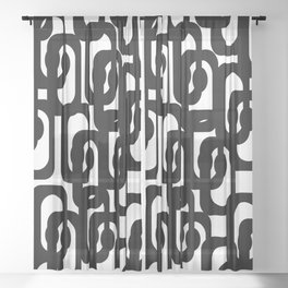 Black and White Mid-century Modern Loop Pattern Sheer Curtain