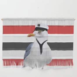 Captain Seagull on Red and Black Stripes Wall Hanging