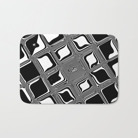 Black and white abstract design with fancy squared patterns on grey Bath Mat