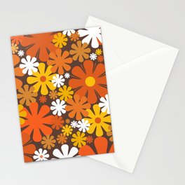 Retro 60s 70s Aesthetic Floral Pattern in 1970s Brown Orange Yellow White Stationery Card
