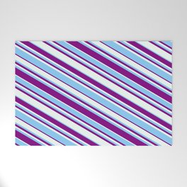 [ Thumbnail: Purple, Mint Cream, and Light Sky Blue Colored Lined/Striped Pattern Welcome Mat ]