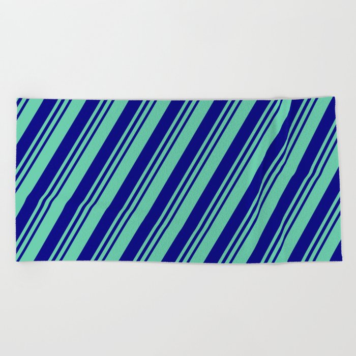 Aquamarine and Blue Colored Lined Pattern Beach Towel