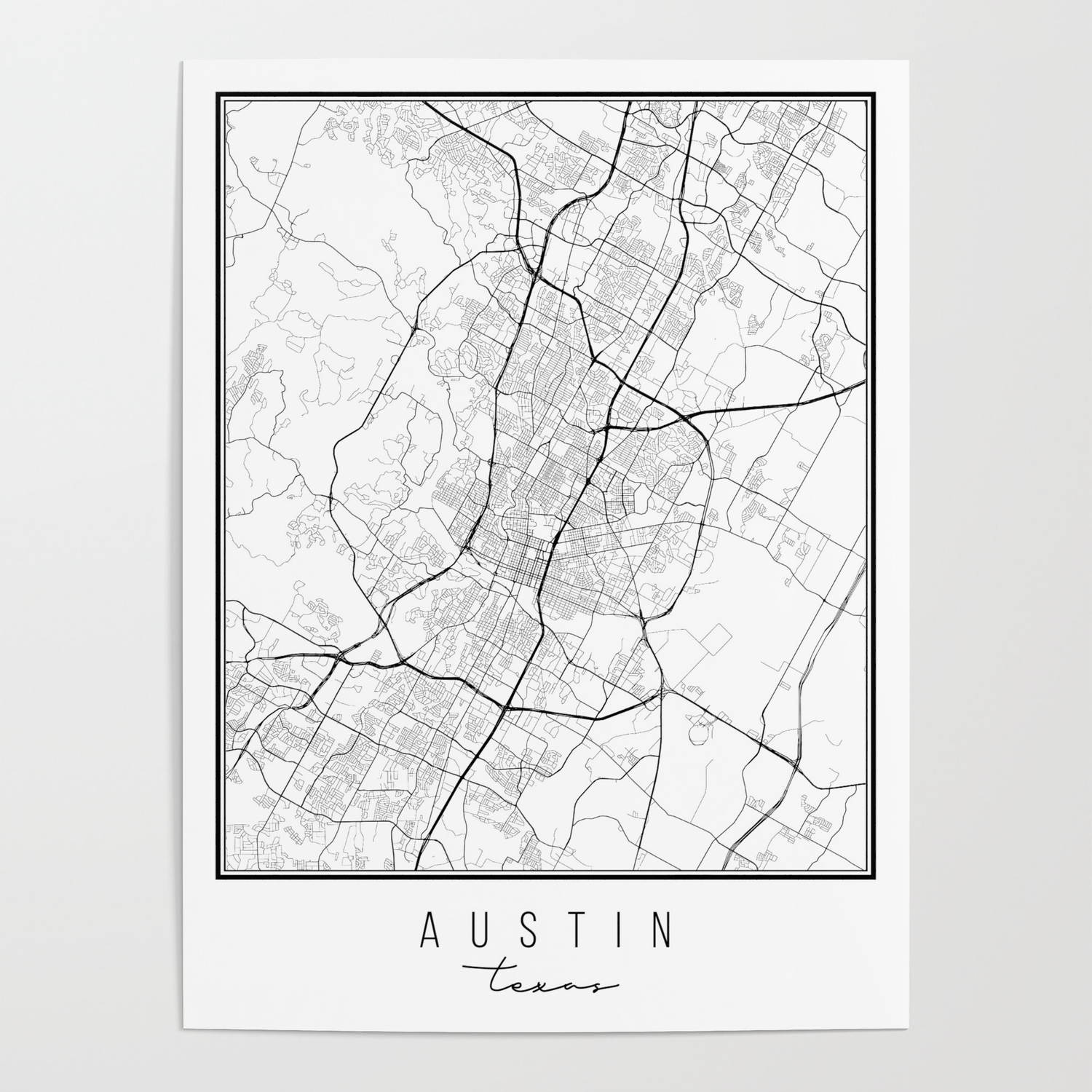 Street Map Of Austin Texas Austin Texas Street Map Poster By Typologie Paper Co | Society6